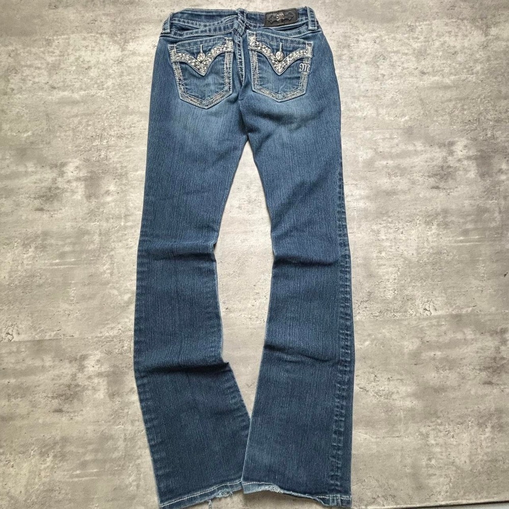 Miss Me Flared Bootcut Jeans Women 26x33 Blue Embellished Y2K J382